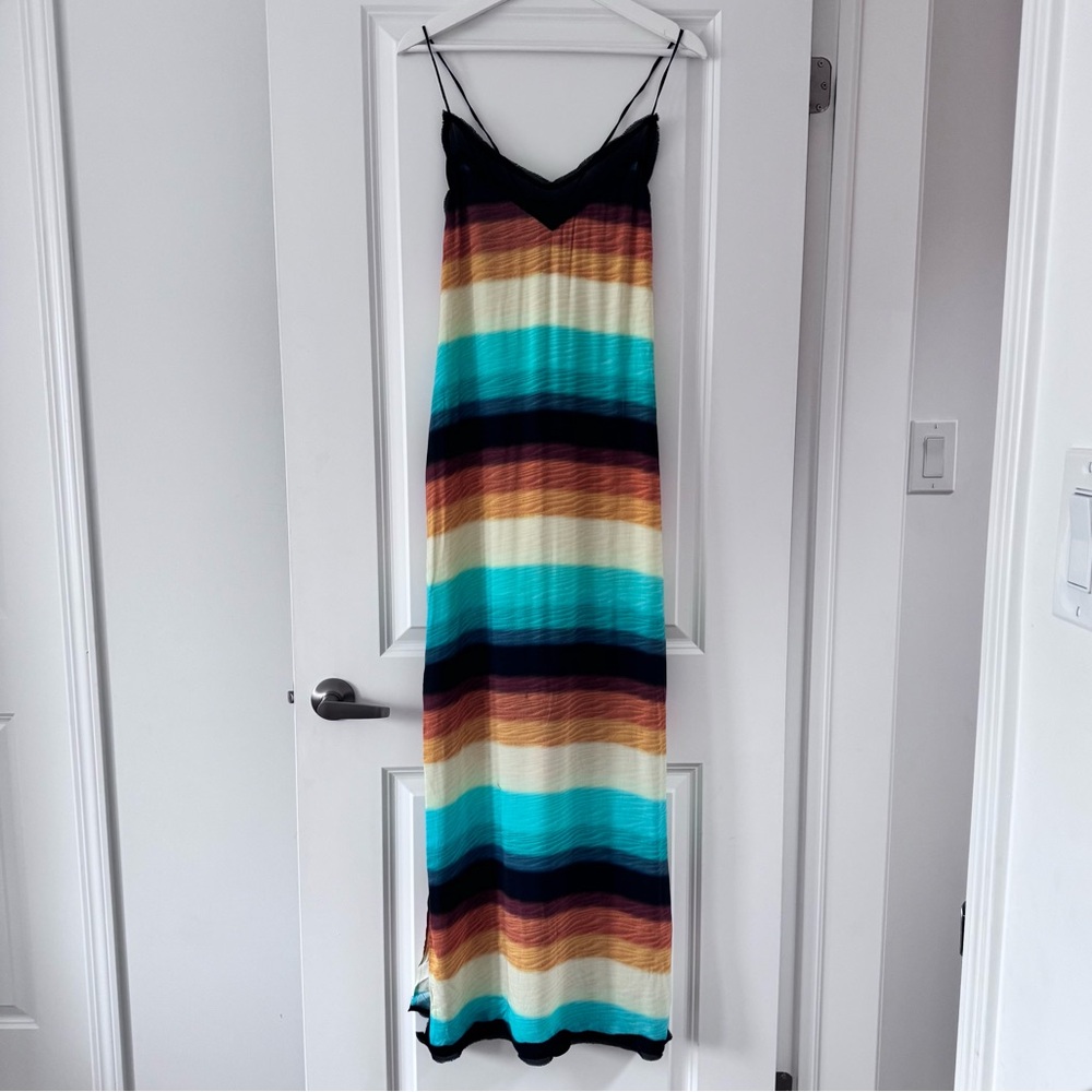 VIX Halter Resort Dress BY PAULA HERMANNY Size L Maxi Side Slit Sunset Jewel